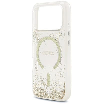 Puzdro MagSafe pre Apple iPhone 17 Pro, Guess, Resin Bottom Glitter, Zlaté