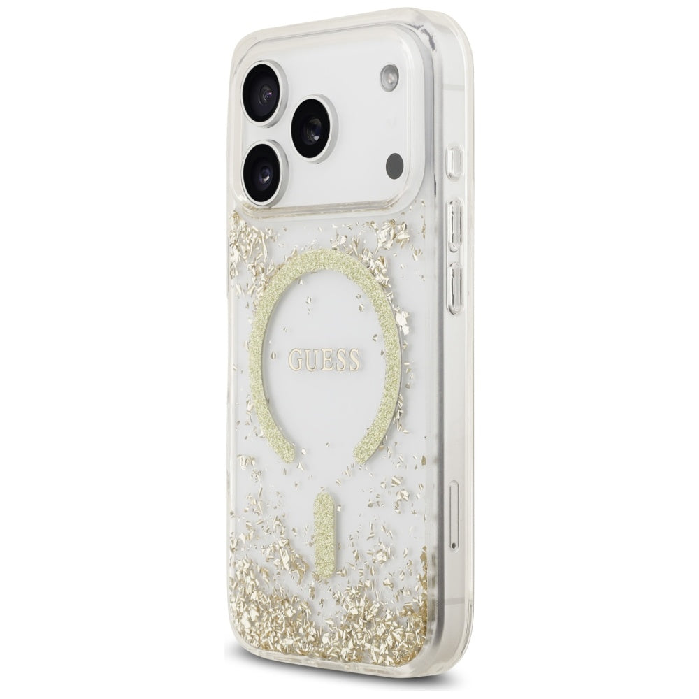 Puzdro MagSafe pre Apple iPhone 17 Pro, Guess, Resin Bottom Glitter, Zlaté