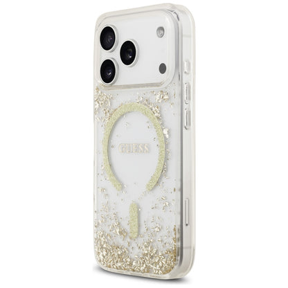 Puzdro MagSafe pre Apple iPhone 17 Pro, Guess, Resin Bottom Glitter, Zlaté