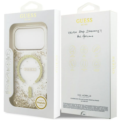 Puzdro MagSafe pre Apple iPhone 17 Pro, Guess, Resin Bottom Glitter, Zlaté