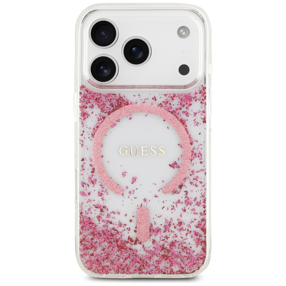 Puzdro MagSafe pre Apple iPhone 17 Pro, Guess, Resin Bottom Glitter, Ružové