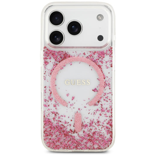 Puzdro MagSafe pre Apple iPhone 17 Pro, Guess, Resin Bottom Glitter, Ružové
