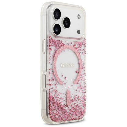 Puzdro MagSafe pre Apple iPhone 17 Pro, Guess, Resin Bottom Glitter, Ružové