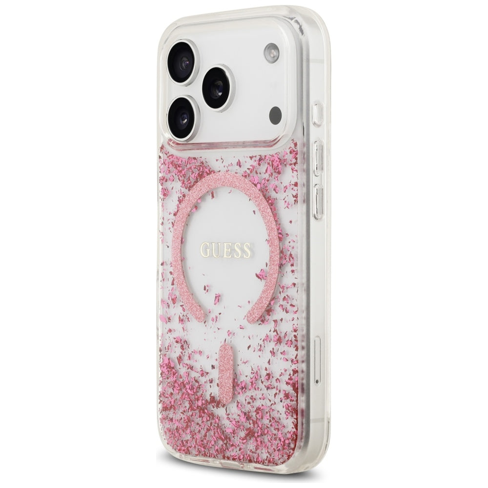 Puzdro MagSafe pre Apple iPhone 17 Pro, Guess, Resin Bottom Glitter, Ružové
