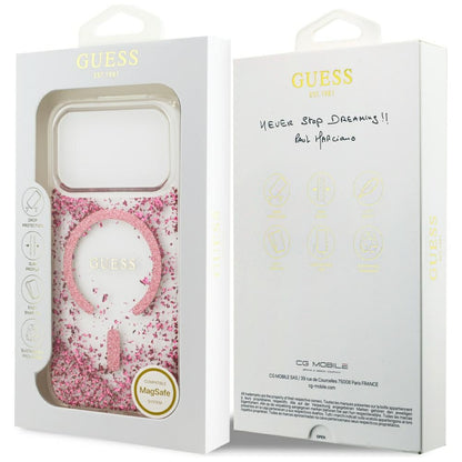 Puzdro MagSafe pre Apple iPhone 17 Pro, Guess, Resin Bottom Glitter, Ružové