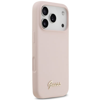 Puzdro MagSafe pre Apple iPhone 17 Pro, Guess, Script Metal Logo, Svetloružová