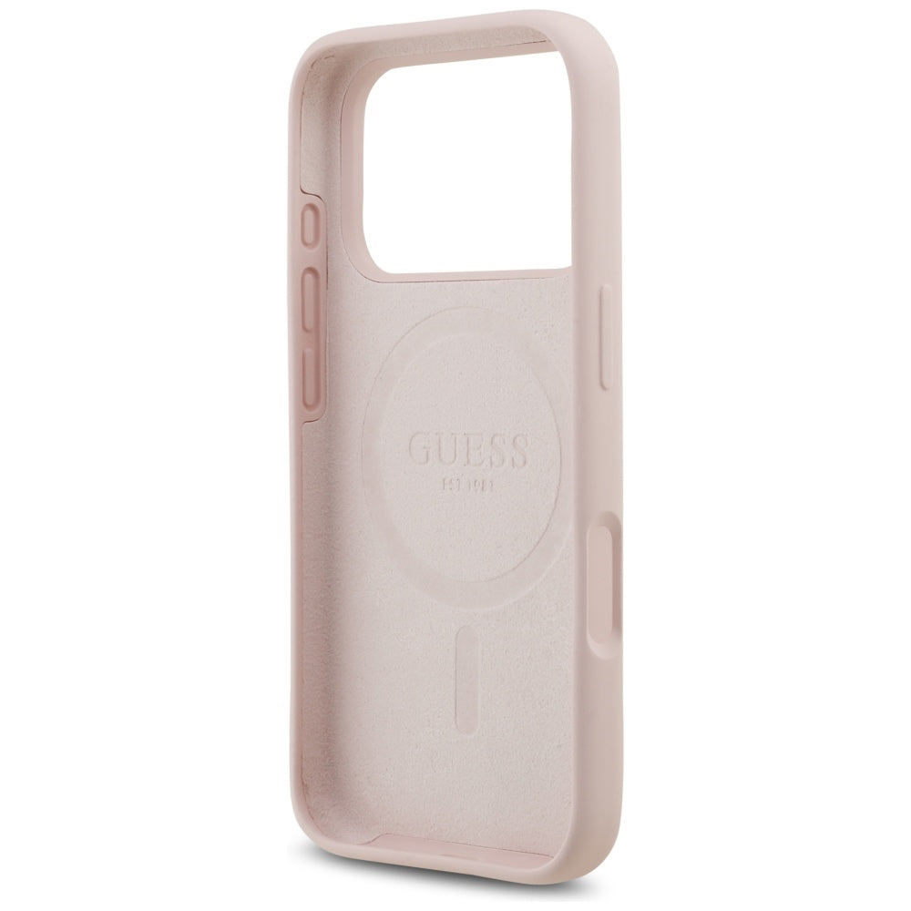 Puzdro MagSafe pre Apple iPhone 17 Pro, Guess, Script Metal Logo, Svetloružová