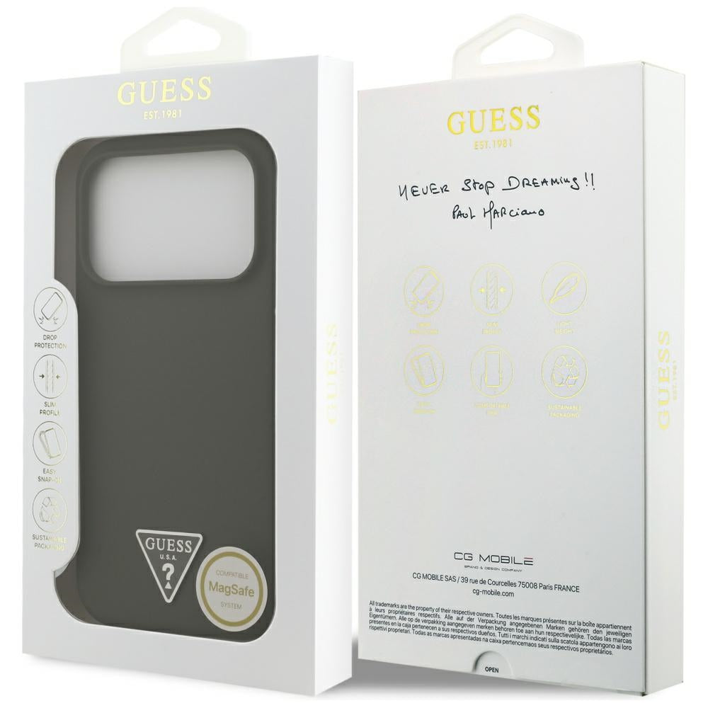 Puzdro MagSafe pre Apple iPhone 17 Pro, Guess, Triangle Logo, Kaki