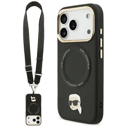 Puzdro MagSafe pre Apple iPhone 17 Pro, Karl Lagerfeld, Big Strap Karl Metal Logo, Čierne