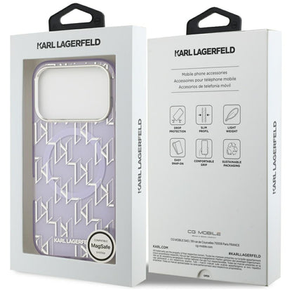 Puzdro MagSafe pre Apple iPhone 17 Pro, Karl Lagerfeld, IML KL Monogram, Fialová
