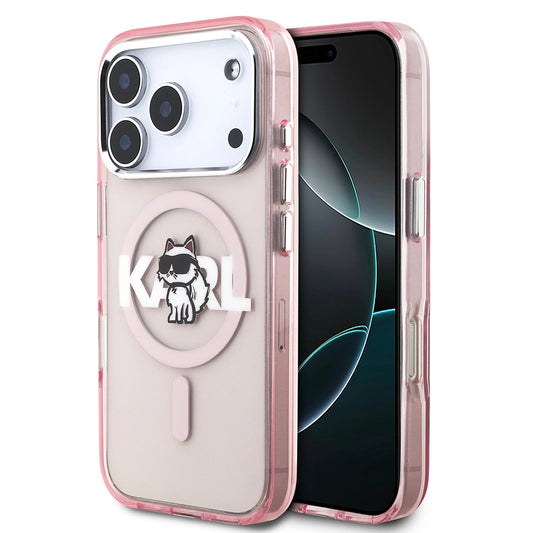 Puzdro MagSafe pre Apple iPhone 17 Pro, Karl Lagerfeld, IML Sketch Logo Choupette, Ružová