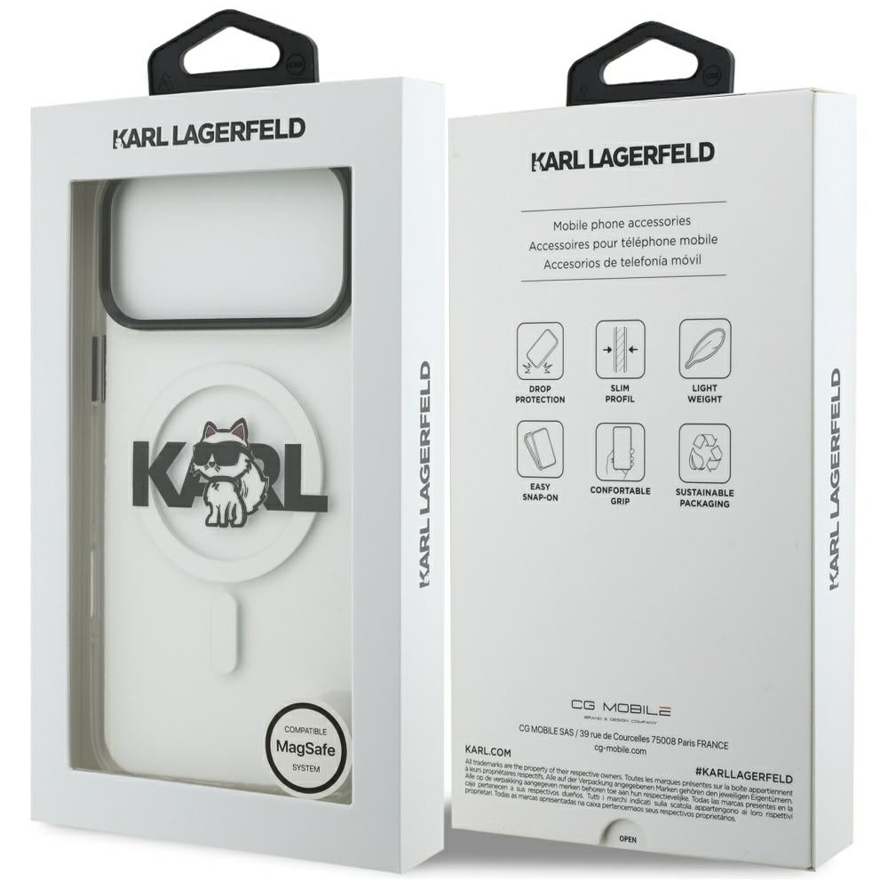 Puzdro MagSafe pre Apple iPhone 17 Pro, Karl Lagerfeld, IML Sketch Logo Choupette, Priehľadné