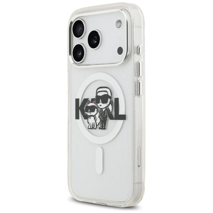 Puzdro MagSafe pre Apple iPhone 17 Pro, Karl Lagerfeld, IML Sketch Logo Glitter Karl & Choupette, Transparentné