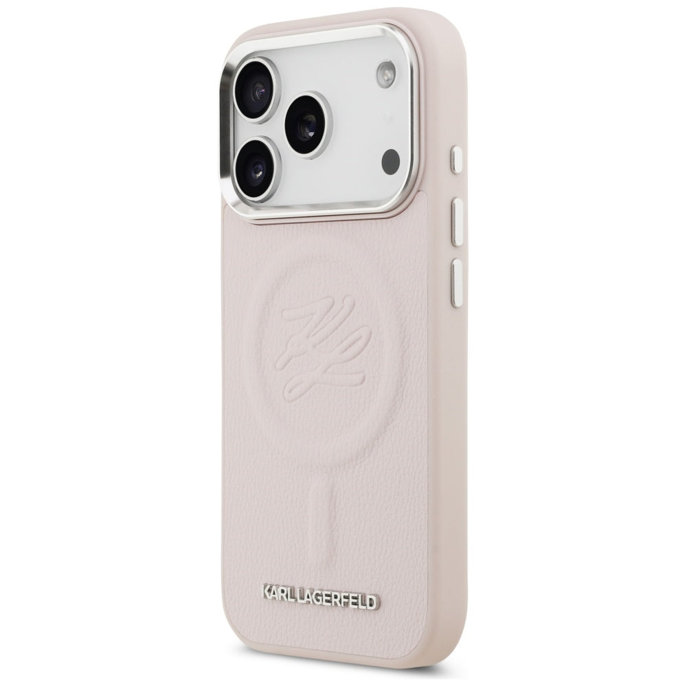 Puzdro MagSafe pre Apple iPhone 17 Pro, Karl Lagerfeld, Initial & Metal Logo, Ružové