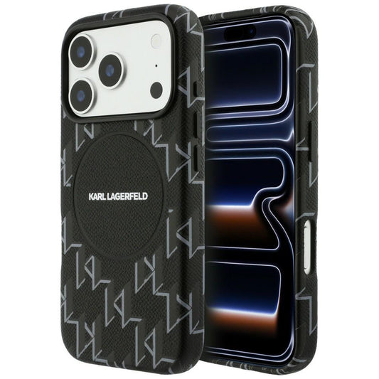 Puzdro MagSafe pre Apple iPhone 17 Pro, Karl Lagerfeld, KL Monogram Logo, Čierne