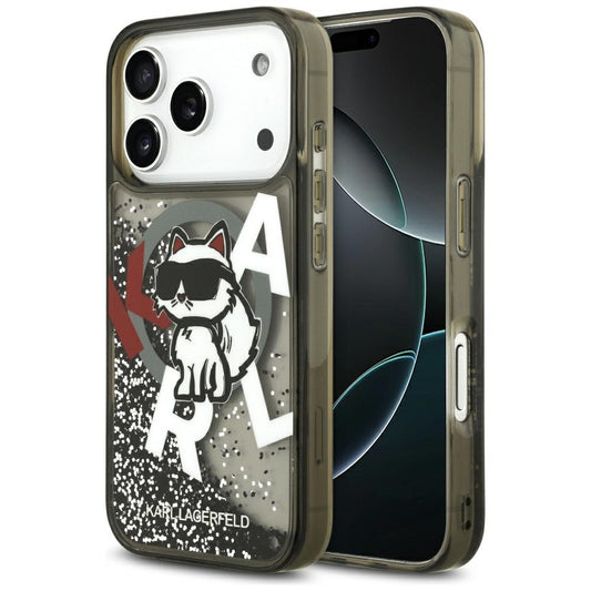 Puzdro MagSafe pre Apple iPhone 17 Pro, Karl Lagerfeld, Liquid Glitter Choupette Logo, Čierne