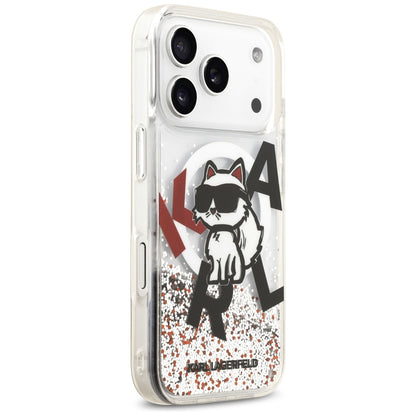 Puzdro MagSafe pre Apple iPhone 17 Pro, Karl Lagerfeld, Liquid Glitter Choupette Logo, Transparentné