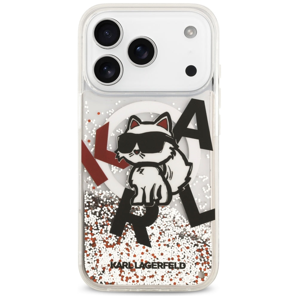 Puzdro MagSafe pre Apple iPhone 17 Pro, Karl Lagerfeld, Liquid Glitter Choupette Logo, Transparentné