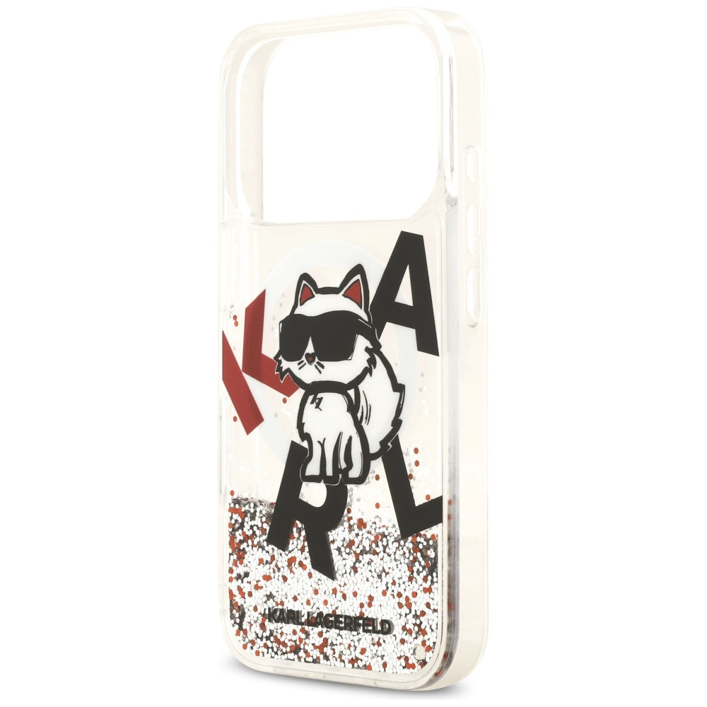 Puzdro MagSafe pre Apple iPhone 17 Pro, Karl Lagerfeld, Liquid Glitter Choupette Logo, Transparentné