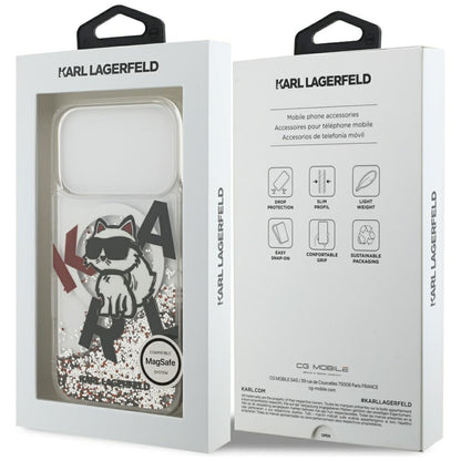 Puzdro MagSafe pre Apple iPhone 17 Pro, Karl Lagerfeld, Liquid Glitter Choupette Logo, Transparentné