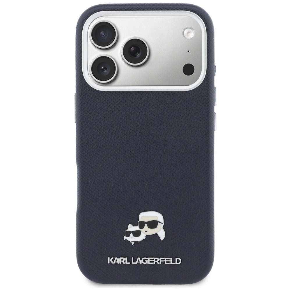 Puzdro MagSafe pre Apple iPhone 17 Pro, Karl Lagerfeld, Saffiano Karl & Choupette Pins, Modrá