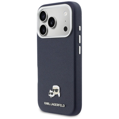 Puzdro MagSafe pre Apple iPhone 17 Pro, Karl Lagerfeld, Saffiano Karl & Choupette Pins, Modrá