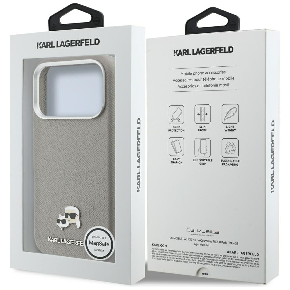 MagSafe Case for Apple iPhone 17 Pro, Karl Lagerfeld, Saffiano Karl & Choupette Pins, Grey