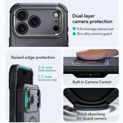 Puzdro MagSafe pre Apple iPhone 17 Pro Max, ESR, Cyber Armor Kickstand, Sivé
