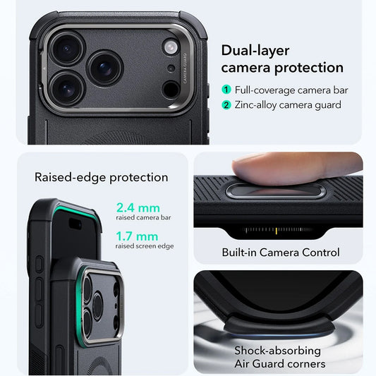 Puzdro MagSafe pre Apple iPhone 17 Pro Max, ESR, Cyber Armor Kickstand, Čierne