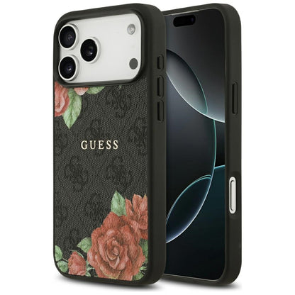Puzdro MagSafe pre Apple iPhone 17 Pro Max, Guess, 4G Flowers Print, Čierne
