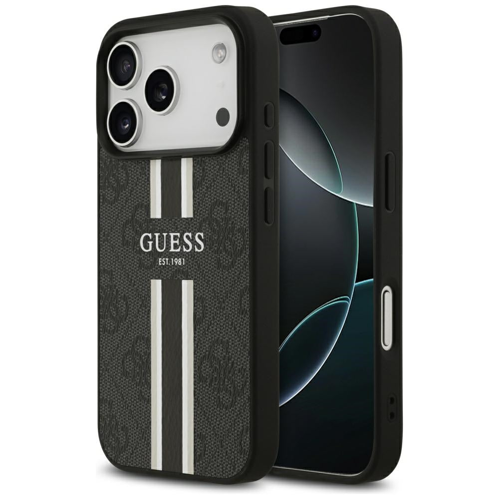 Puzdro MagSafe pre Apple iPhone 17 Pro Max, Guess, 4G Printed Stripes, Čierne