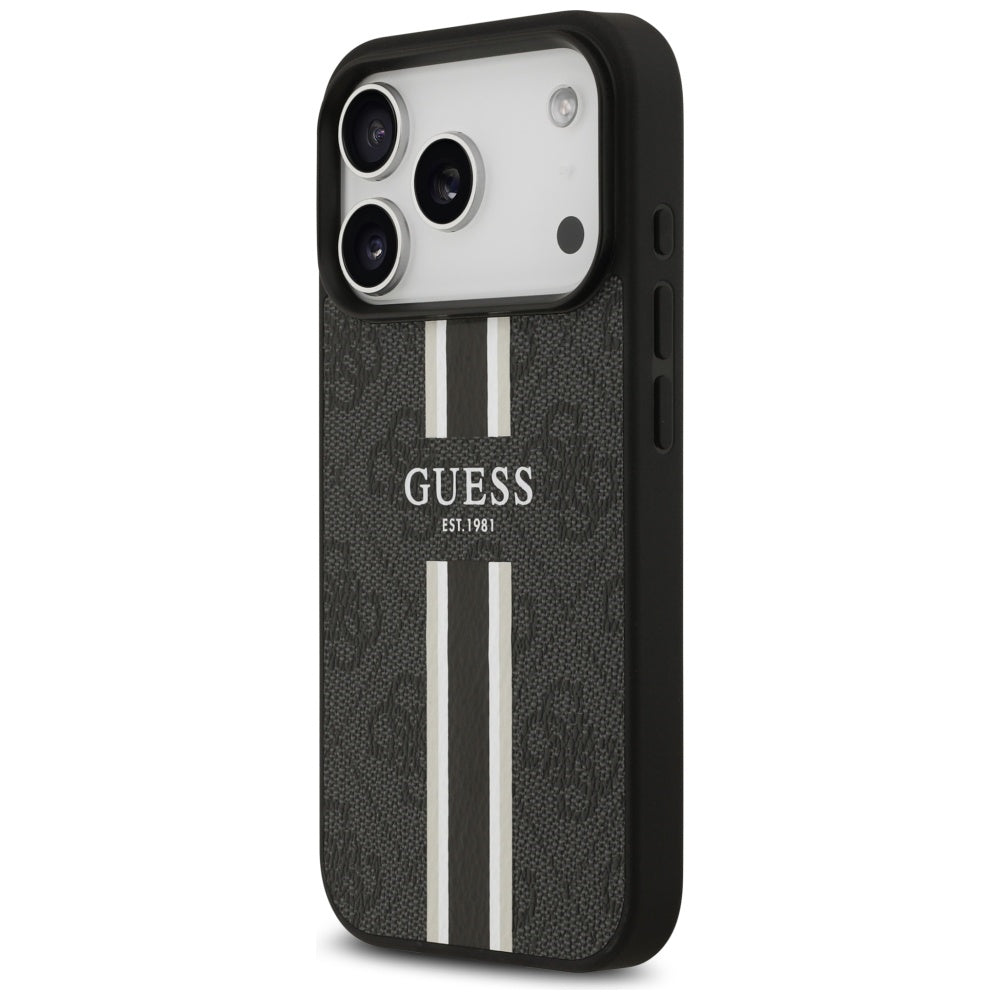Puzdro MagSafe pre Apple iPhone 17 Pro Max, Guess, 4G Printed Stripes, Čierne