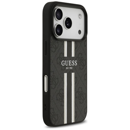 Puzdro MagSafe pre Apple iPhone 17 Pro Max, Guess, 4G Printed Stripes, Čierne