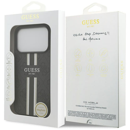 Puzdro MagSafe pre Apple iPhone 17 Pro Max, Guess, 4G Printed Stripes, Čierne