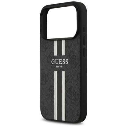 Puzdro MagSafe pre Apple iPhone 17 Pro Max, Guess, 4G Printed Stripes, Čierne
