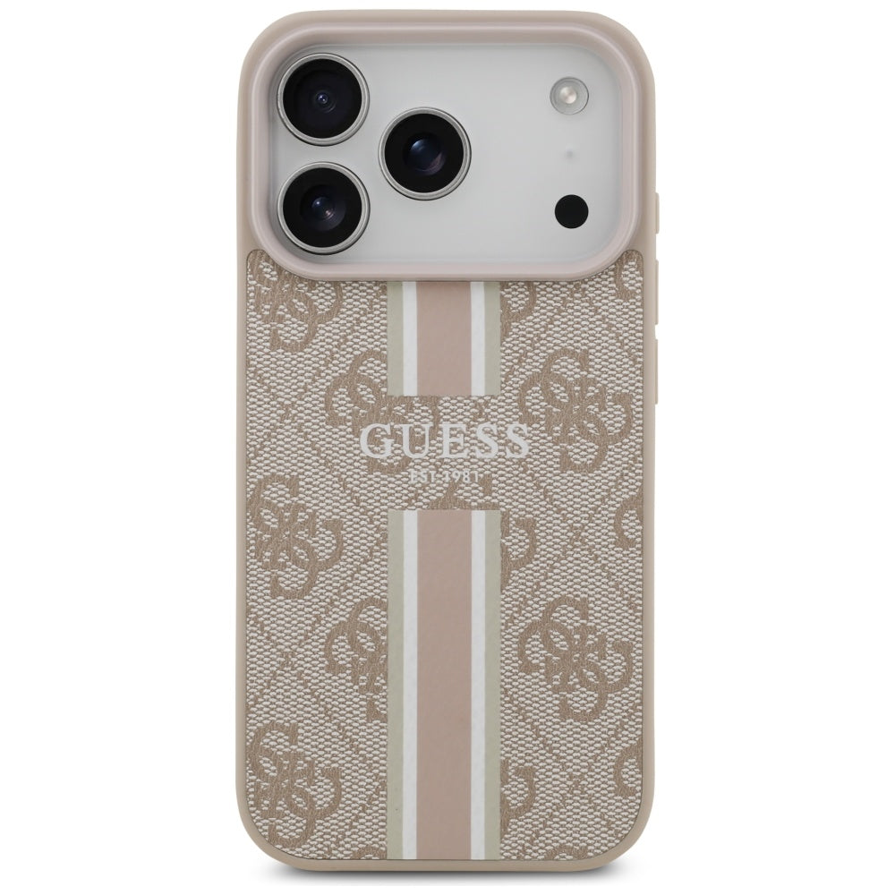 Puzdro MagSafe pre Apple iPhone 17 Pro Max, Guess, 4G Printed Stripes, Ružová