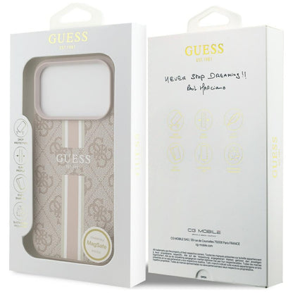 Puzdro MagSafe pre Apple iPhone 17 Pro Max, Guess, 4G Printed Stripes, Ružová