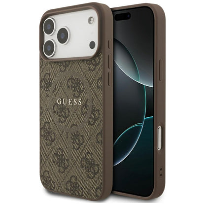 Puzdro MagSafe pre Apple iPhone 17 Pro Max, Guess, 4G Ring Classic Logo, Hnedá