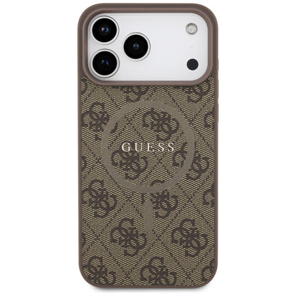 Puzdro MagSafe pre Apple iPhone 17 Pro Max, Guess, 4G Ring Classic Logo, Hnedá