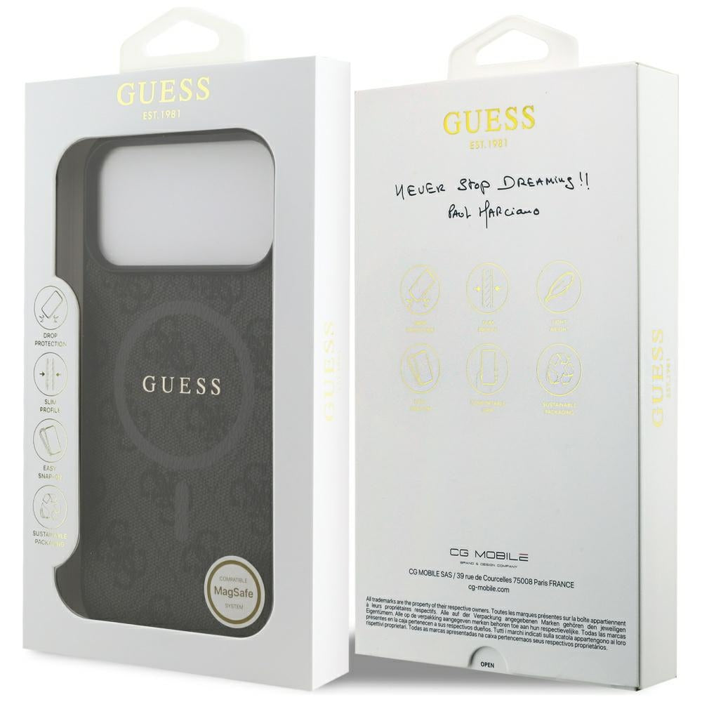 Puzdro MagSafe pre Apple iPhone 17 Pro Max, Guess, 4G Ring Classic Logo, Čierne