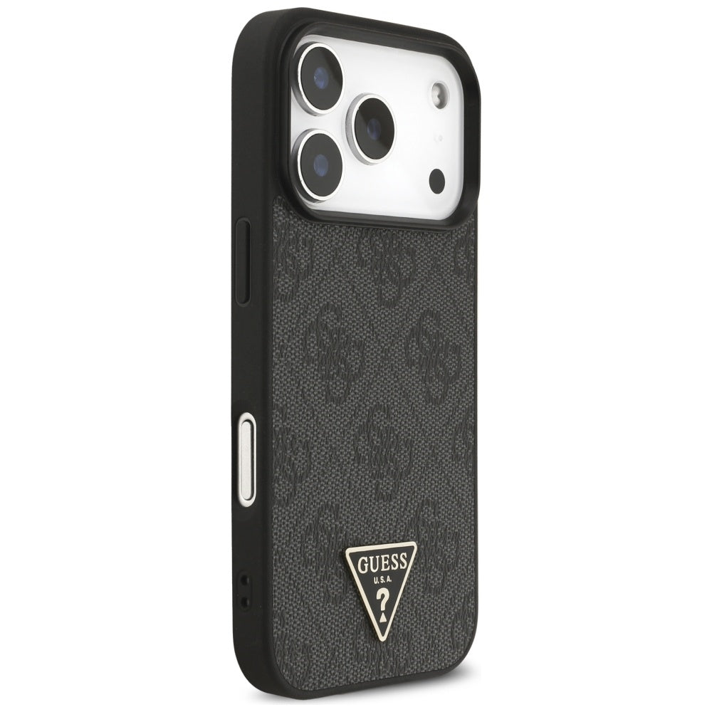 Puzdro MagSafe pre Apple iPhone 17 Pro Max, Guess, 4G Triangle Logo with Cord Strap, Čierne