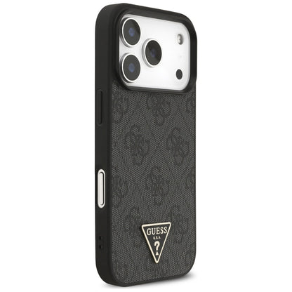 Puzdro MagSafe pre Apple iPhone 17 Pro Max, Guess, 4G Triangle Logo with Cord Strap, Čierne
