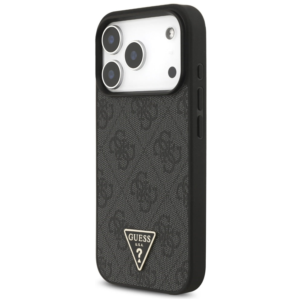 Puzdro MagSafe pre Apple iPhone 17 Pro Max, Guess, 4G Triangle Logo with Cord Strap, Čierne