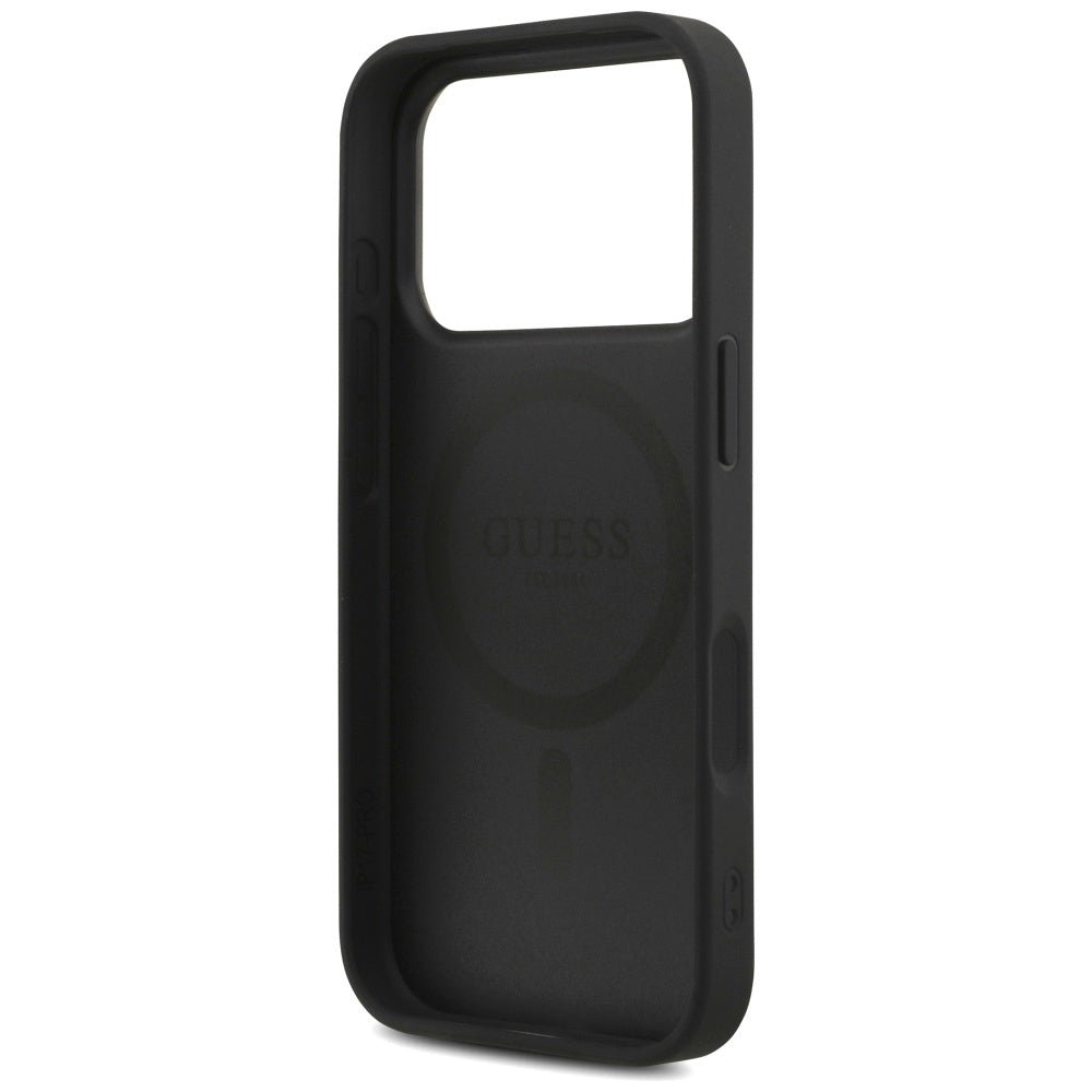 Puzdro MagSafe pre Apple iPhone 17 Pro Max, Guess, 4G Triangle Logo with Cord Strap, Čierne
