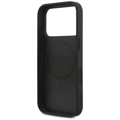 Puzdro MagSafe pre Apple iPhone 17 Pro Max, Guess, 4G Triangle Logo with Cord Strap, Čierne