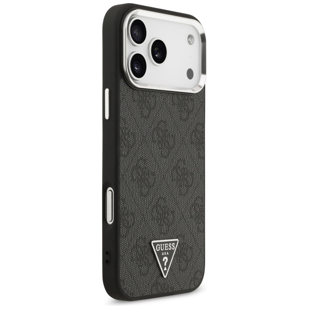 Puzdro MagSafe pre Apple iPhone 17 Pro Max, Guess, 4G Triangle Logo, Čierno Strieborné