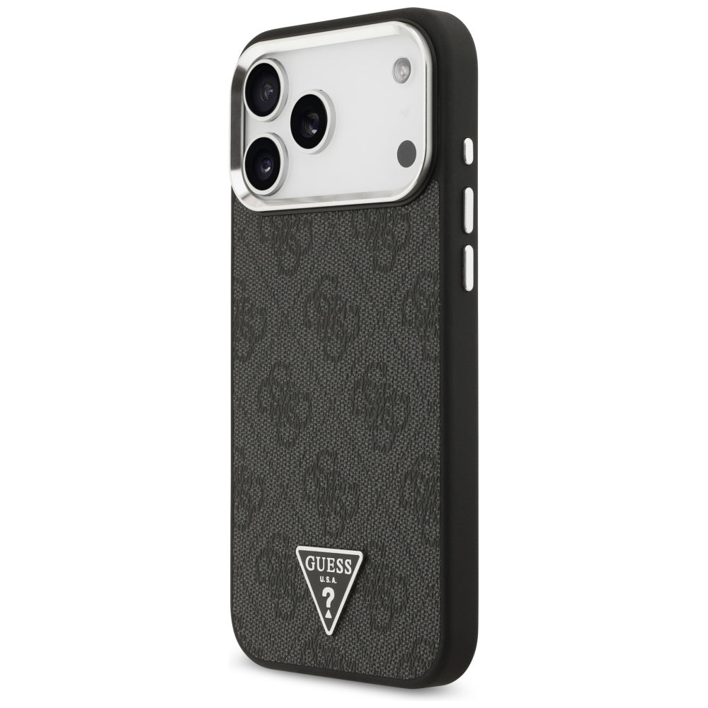 Puzdro MagSafe pre Apple iPhone 17 Pro Max, Guess, 4G Triangle Logo, Čierno Strieborné