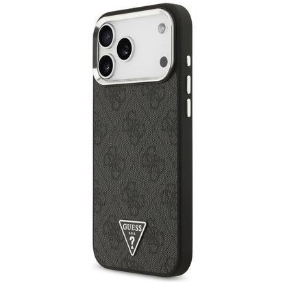 Puzdro MagSafe pre Apple iPhone 17 Pro Max, Guess, 4G Triangle Logo, Čierno Strieborné