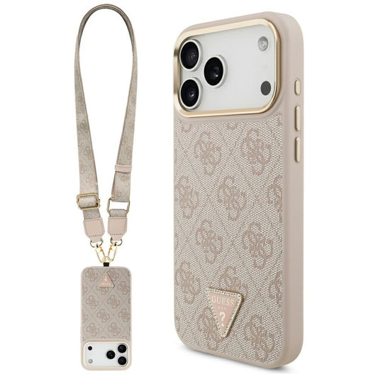 Puzdro MagSafe pre Apple iPhone 17 Pro Max, Guess, 4G Triangle Logo with Big Strap, Ružové