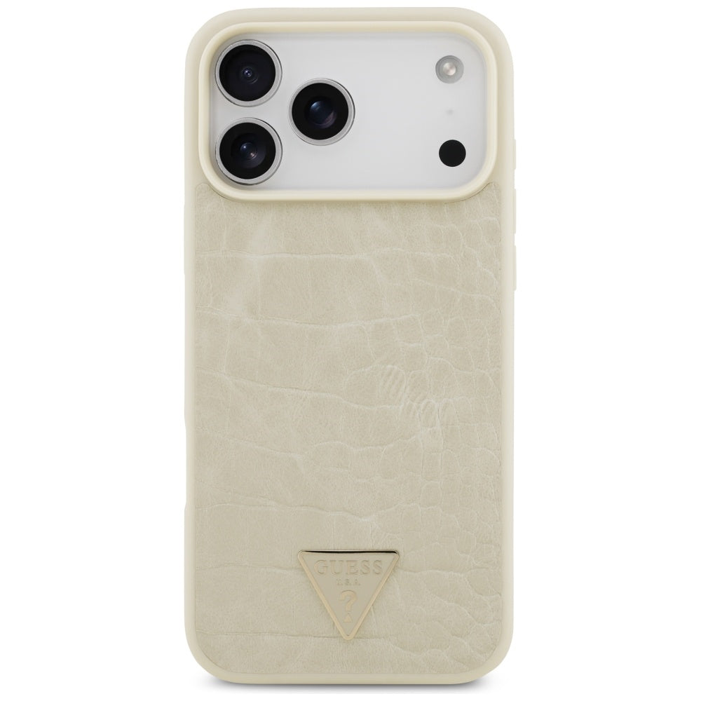 Puzdro MagSafe pre Apple iPhone 17 Pro Max, Guess, Croco Triangle Logo, Zlaté